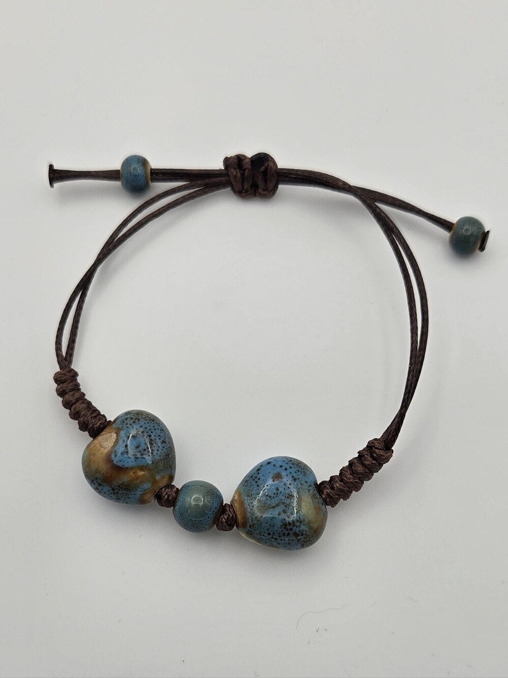 Handcrafted Blue Ceramic Bead Adjustable Bracelet